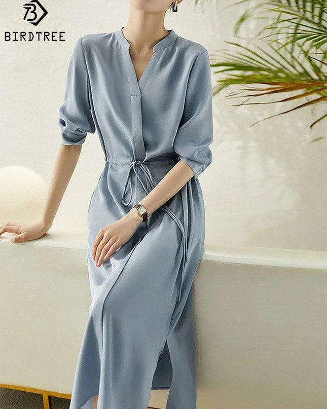 Birdtree Luxury 90% Silk High Waist Summer Dress for Women