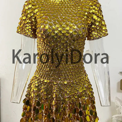 KarolyiDora XXXL Lake Blue Sequins Mini Dress for Nightclub & Dance