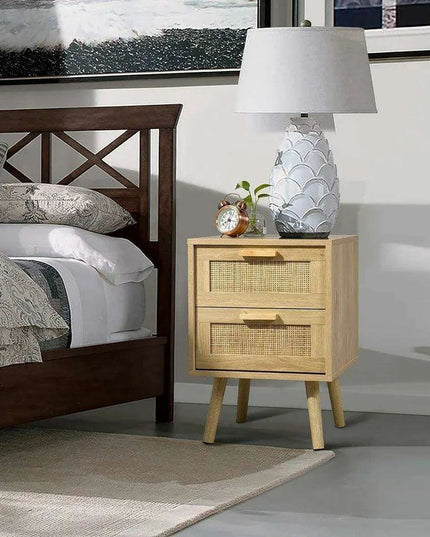Elegant Rattan Drawer Nightstand Pair for Stylish and Functional Bedroom Decor