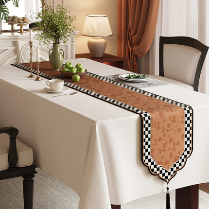 Vintage Floral Jacquard Table Runner with Tassels