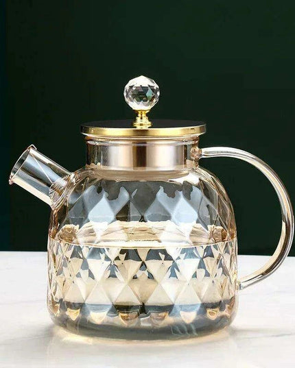 Elegant 1.8L Diamond Pattern Glass Kettle for Juices, Milk, Coffee, and Tea - Stylish Drinkware Set for Family Gatherings
