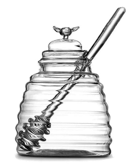 Sleek 15oz Glass Honey Dispenser with Dipper and Airtight Lid