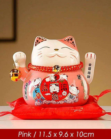 Adorable 4.5 Inch Battery-Operated Ceramic Lucky Cat - A Charming Good Luck Figurine for Home and Gifting