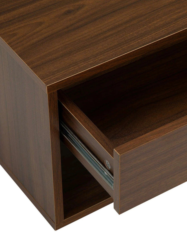 Sleek Walnut Wall-Mounted Nightstand with Dual Drawer Storage