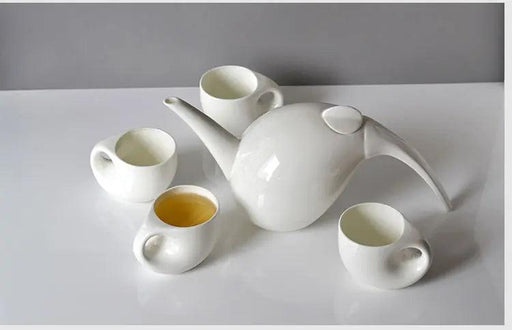 Sophisticated Bone China Tea Pot & Cup Collection | Water Drop Design | 5-Piece Ensemble