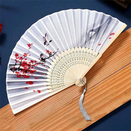 Charming Retro Silk Folding Fan - Exquisite Bamboo Craft for Dance and Home Elegance