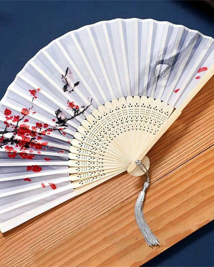 Charming Retro Silk Folding Fan - Exquisite Bamboo Craft for Dance and Home Elegance