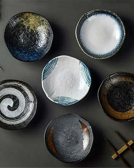 Sophisticated Japanese Ceramic Snack Plate Collection with Unique Elevated Saucer