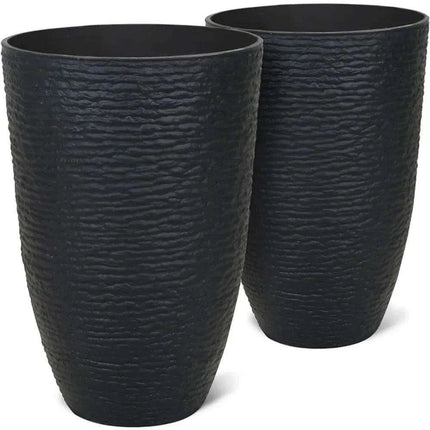 Elegant Stone Textured Tall Planter Set - Pair of 2 Resin Pots, 14'' Diameter
