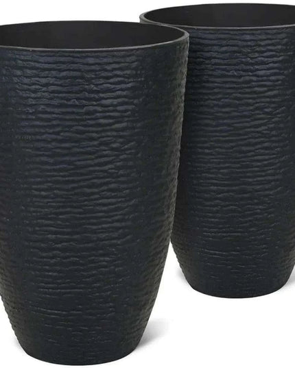 Elegant Stone Textured Tall Planter Set - Pair of 2 Resin Pots, 14'' Diameter
