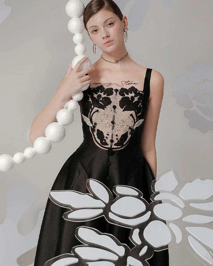 Satin Embroidered Pleated Evening Dress