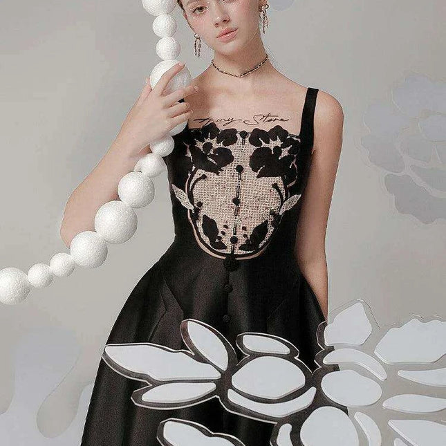 Satin Embroidered Pleated Evening Dress