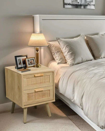 Elegant Rattan Drawer Nightstand Pair for Stylish and Functional Bedroom Decor
