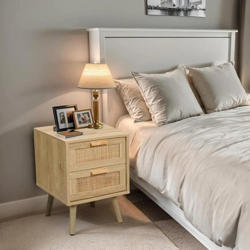 Elegant Rattan Drawer Nightstand Pair for Stylish and Functional Bedroom Decor