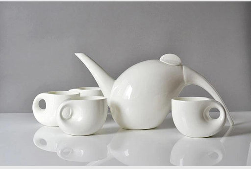 Sophisticated Bone China Tea Pot & Cup Collection | Water Drop Design | 5-Piece Ensemble