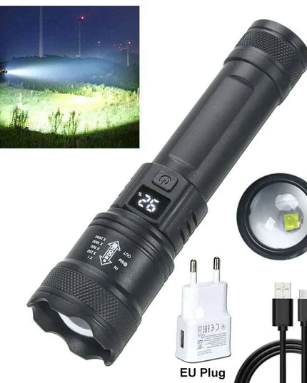 High Strong Power Led Flashlights 2000LM Tactical Torch with Display Light USB Charging Camping Fishing Emergency Zoom Lantern