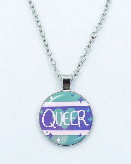 Vibrant Customizable Rainbow Glass Pendant Necklace for Love and Pride Celebration