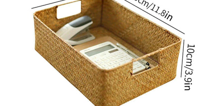 Natural Seagrass Organizer Basket with Lid - Stylish Storage Solution for Cosmetics, Sundries, and Laundry