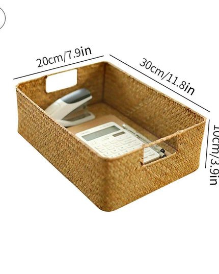 Natural Seagrass Organizer Basket with Lid - Stylish Storage Solution for Cosmetics, Sundries, and Laundry