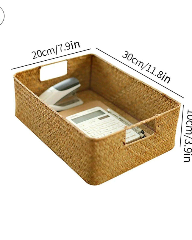 Natural Seagrass Organizer Basket with Lid - Stylish Storage Solution for Cosmetics, Sundries, and Laundry