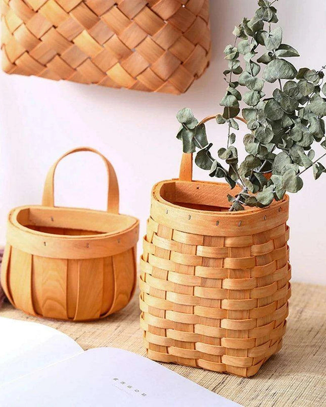Woven Bamboo Wall Baskets for Elegant Plant and Flower Arrangement