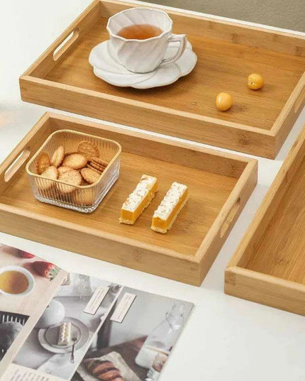 Japanese Bamboo Rectangular Serving Tray Set for Tea and Fruits - Elegant Design