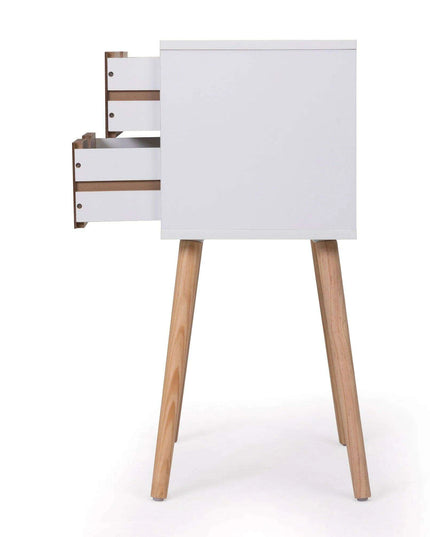 Set of 2 Elegant White and Walnut Nightstands - Modern Multifunctional Bedside Tables with Generous Storage