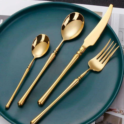 Sophisticated Antique Gold Matte Flatware Set - Premium Stainless Steel Cutlery for Elegant Dining Experiences