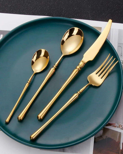 Sophisticated Antique Gold Matte Flatware Set - Premium Stainless Steel Cutlery for Elegant Dining Experiences