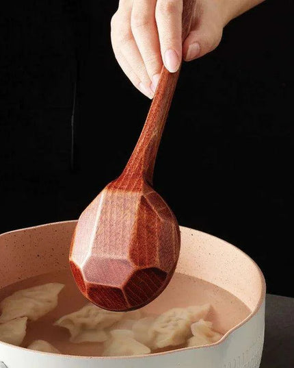 Elegant Japanese Artisan Wooden Soup Spoon with Extended Handle for Fine Dining