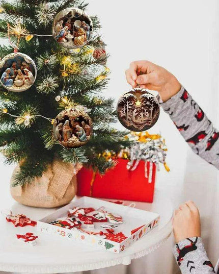 Elegant Acrylic Jesus Nativity Family Christmas Tree Decor Ornament Set