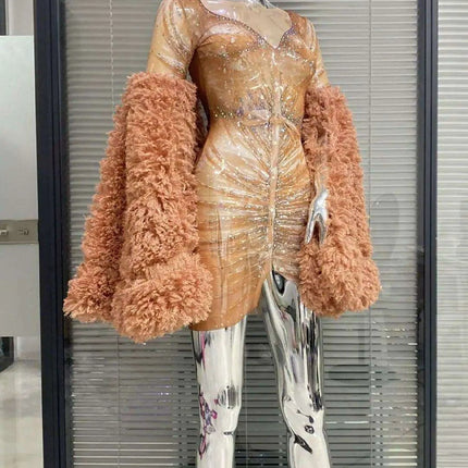 Enchanting Mesh Sheath Dress with Dramatic Flare Sleeves