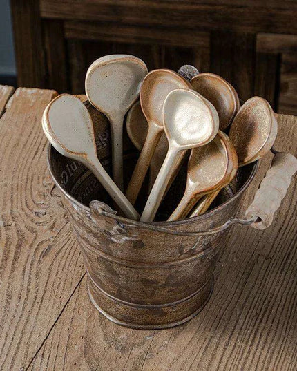 Elegant Japanese Stoneware Soup Spoon with Long Ergonomic Handle for Refined Dining