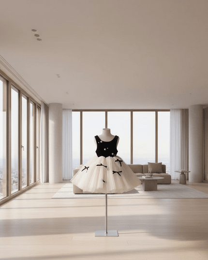 Adorable Summer Black Patchwork Mesh Bow Dress for Baby Girls, Princess Party Attire for Ages 1-5T