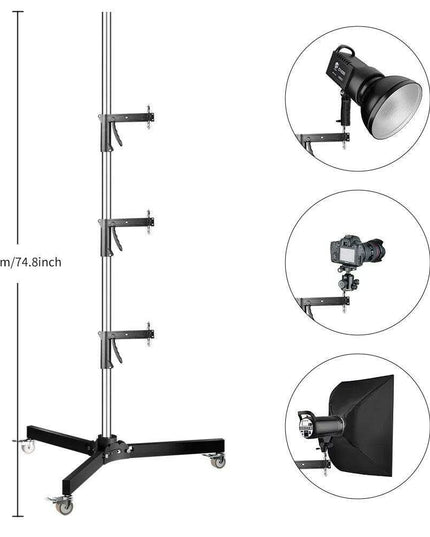 Adjustable Height Gun Grip Light Stand with Wheels and Tripod - LED Softbox Support