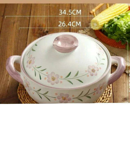 Elegant Japanese Taro Clay Casserole with Purple Floral Design for Gas Cooking: Experience Authentic High-Heat Culinary Traditions