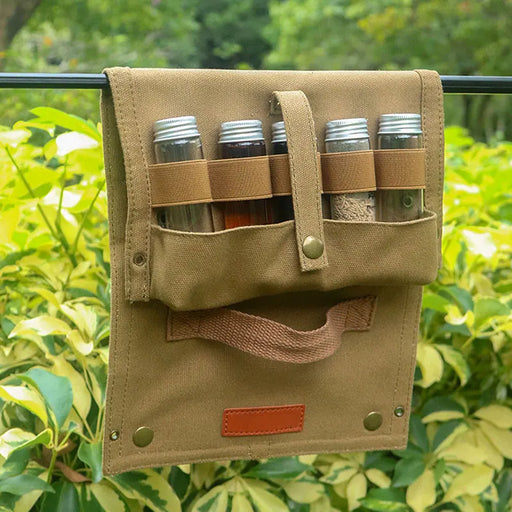 Spice Bottle Organizer Bag with Canvas Material for Outdoor BBQ and Camping