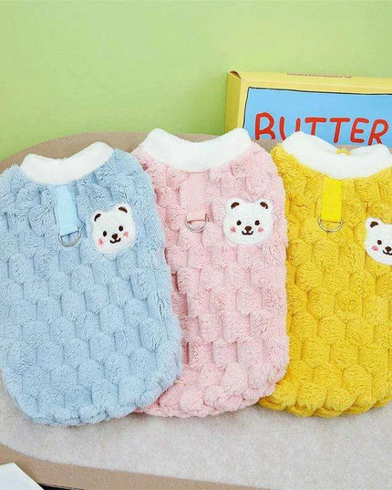 Cozy Plush Sweet Bear Print Winter Sweater for Small Dogs & Puppies with Secure Buckle Closure