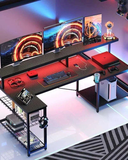 Ergonomic RGB Gaming Desk with Adjustable Features and Convenient Power Solutions