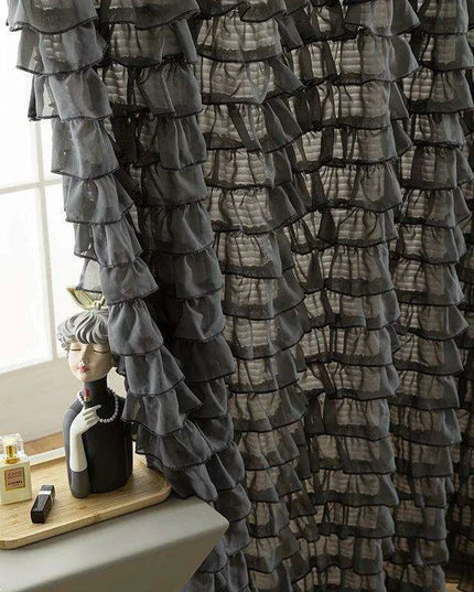 Elegant French Grey Ruffled Lotus Leaf Semi-Blackout Drapes for Living Room, Bedroom, and Kitchen Decor