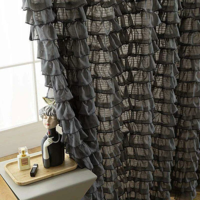 Elegant French Grey Ruffled Lotus Leaf Semi-Blackout Drapes for Living Room, Bedroom, and Kitchen Decor