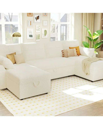 Elegant 110" Grey Linen Sofa Bed with Dual Chaise Storage Solutions