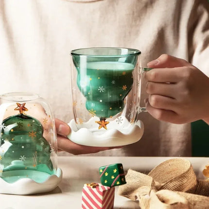 Christmas Tree Double Wall Glass Mug — 300ml Borosilicate | Très Elite