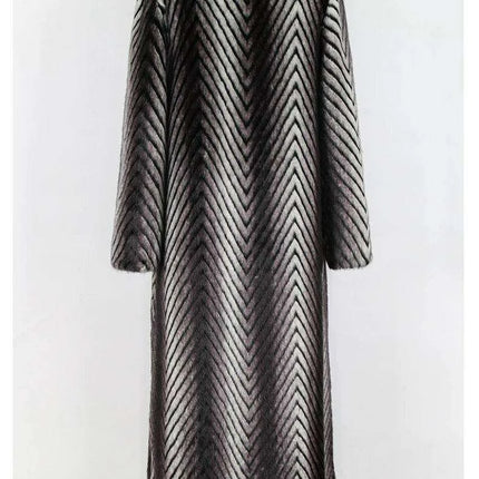 Elegant Striped Faux Mink Fur Winter Coat