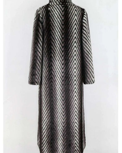 Elegant Striped Faux Mink Fur Winter Coat