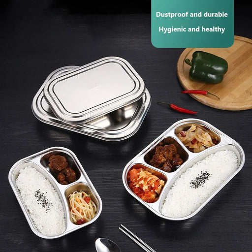 Stainless Steel Lunch Plate with Multi-Compartment Design