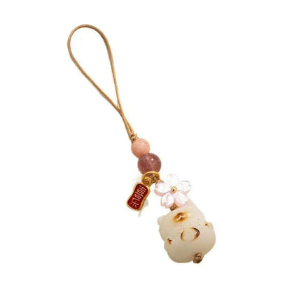 Bodhi Root Fortune Cat Paw Keychain - Traditional Chinese Lucky Amulet