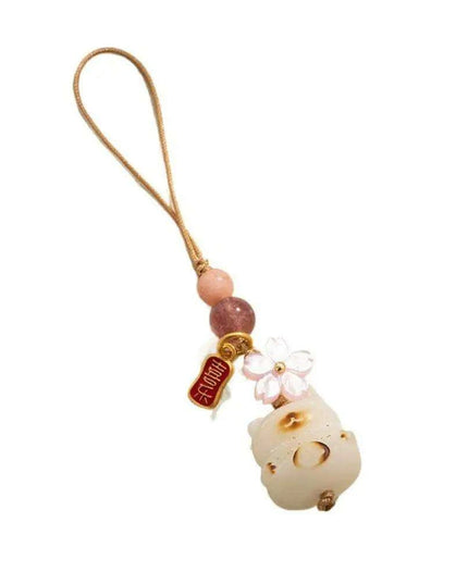 Bodhi Root Fortune Cat Paw Keychain - Traditional Chinese Lucky Amulet