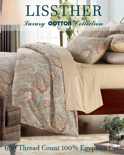 Vintage Elegance 600 TC Egyptian Cotton Boho Paisley 3-Piece Bedding Set