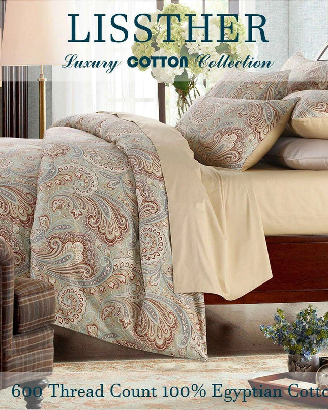 Vintage Elegance 600 TC Egyptian Cotton Boho Paisley 3-Piece Bedding Set